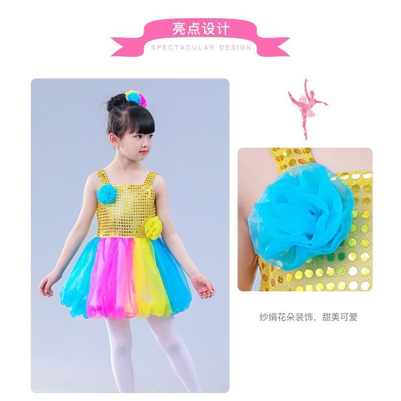 Trẻ em trẻ em váy pettiskirt biểu diễn trang phục cô gái công chúa váy hợp xướng mẫu giáo khiêu vũ váy lưới sequined váy biểu diễn mặc