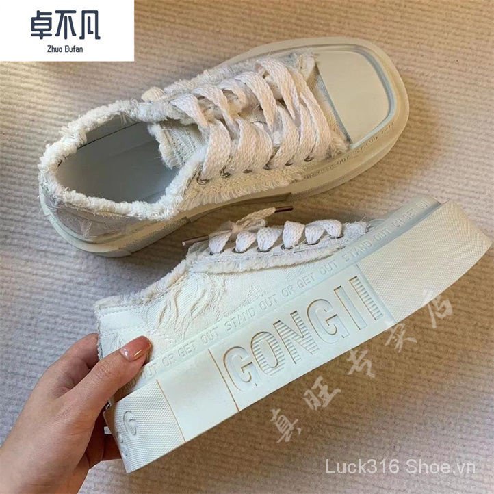 Giày Thể Thao Vải Canvas Đế Dày Phẳng Phong Cách Hong Kong Thời Trang Mới 2023