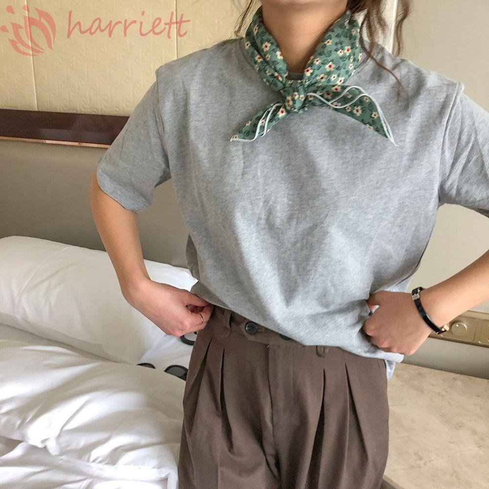 HARRIETT Khăn Choàng Cổ Hình Vuông Bằng Cotton Lanh In Họa Tiết Hoa Đơn Giản Thời Trang Cho Nữ