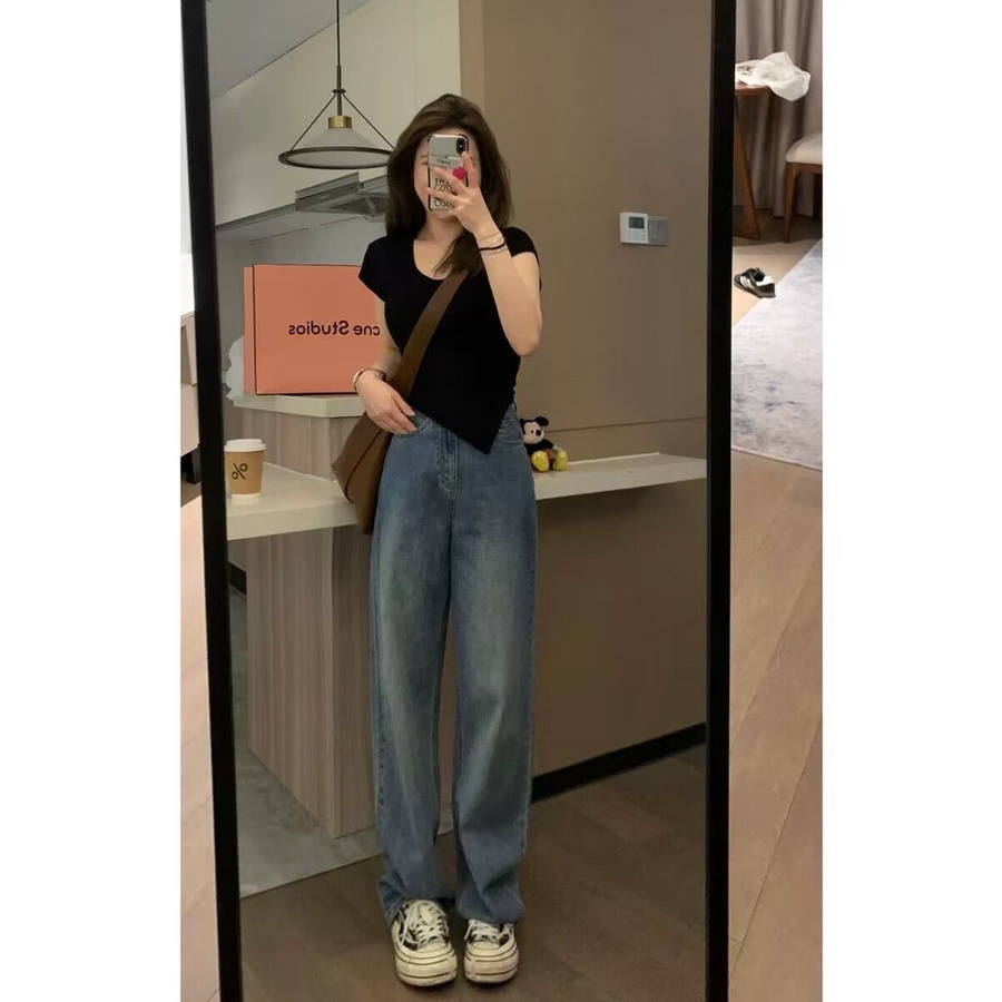 Áo Thun Cotton Tay Ngắn Cổ Chữ U Lệch Tà Thời Trang Mùa Hè Cho Nữ
