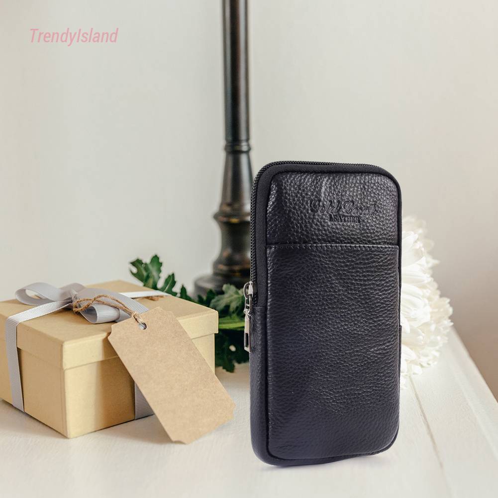 Túi Da Bò Đựng Điện Thoại Cỡ Nhỏ Màu Trơn Đeo Hông Vintage Cho Nam