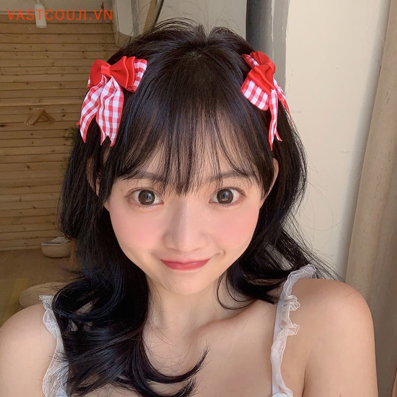 1 Cặp Kẹp Tóc Hình Quả Cherry Đỏ Phối Ren Hai Lớp Phong Cách Lolita