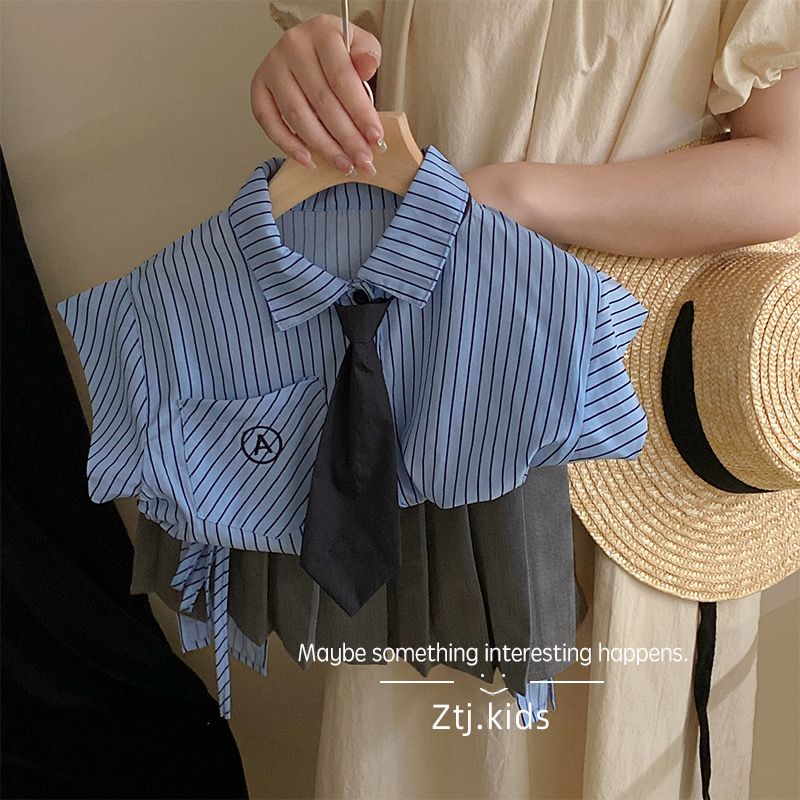 Set Áo Sơ Mi Tay Ngắn Và Chân Váy Xếp Ly Thời Trang Mùa Hè Mới Dành Cho Bé Gái