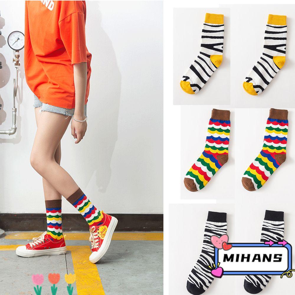 MIH 1 Đôi Tất Cotton Kẻ Sọc Thời Trang Cho Nữ