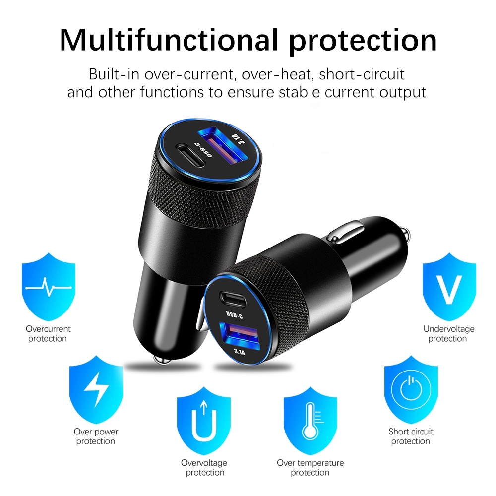 Bộ Sạc Điện Thoại / Máy Tính Bảng 15W Giao Diện USB Type-C 2 Trong 1 Chất Lượng Cao Cho Xe Hơi