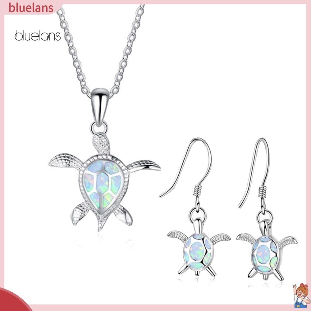 Bộ Vòng cổ + Bông Tai Hình Rùa Đính Đá Opal Nhân Tạo Thời Trang Cho Nữ