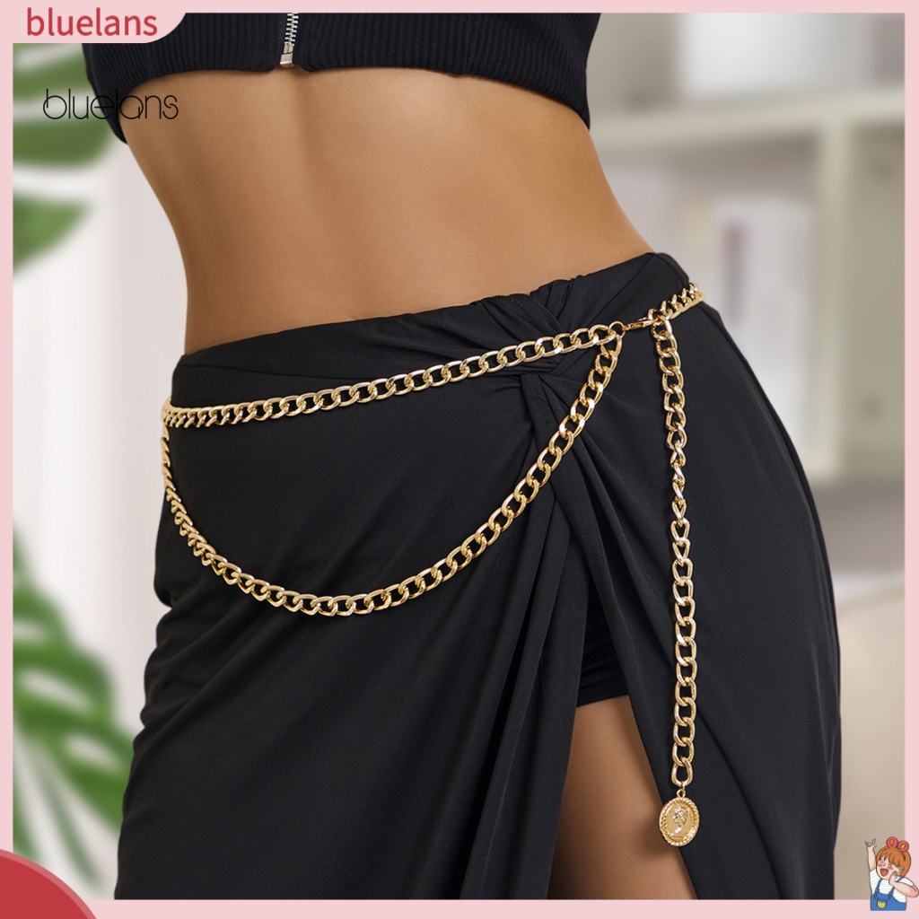 Dây Xích Đeo Thắt Lưng Hai Lớp Dày Dặn Có Thể Điều Chỉnh Mặt Đồng Xu Cho Nữ