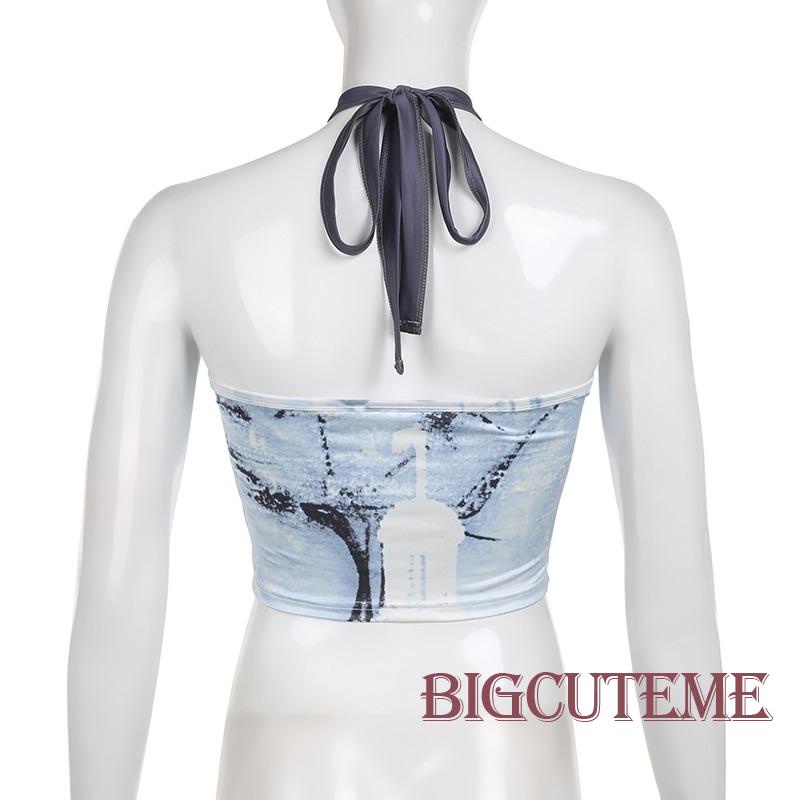 Áo Tank Top Hai Dây Hở Lưng In Họa Tiết Retro Thời Trang Mùa Hè Dành Cho Nữ