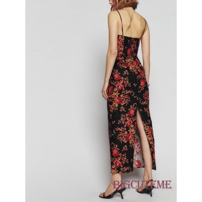 Đầm Dài Không Tay Hở Lưng Xẻ Tà Họa Tiết Hoa Thời Trang Mùa Hè Cho Nữ