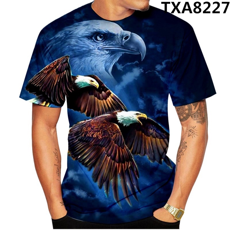 Áo Thun Nam Ngắn Tay Cổ Tròn In Hình Đại Bàng 3d Thời Trang