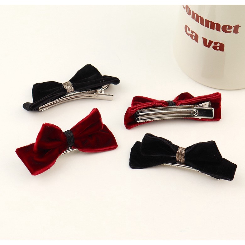 Kẹp Tóc Hình Nơ Bằng Nhung Phong Cách Pháp Thanh Lịch Cho Nữ