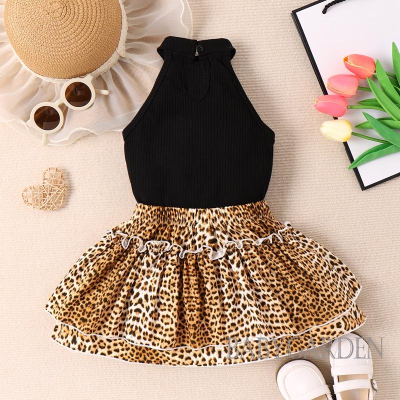 Set Áo Tank Top + Chân Váy Họa Tiết Da Báo Thời Trang Mùa Hè Cho Bé Gái 3-7 Tuổi