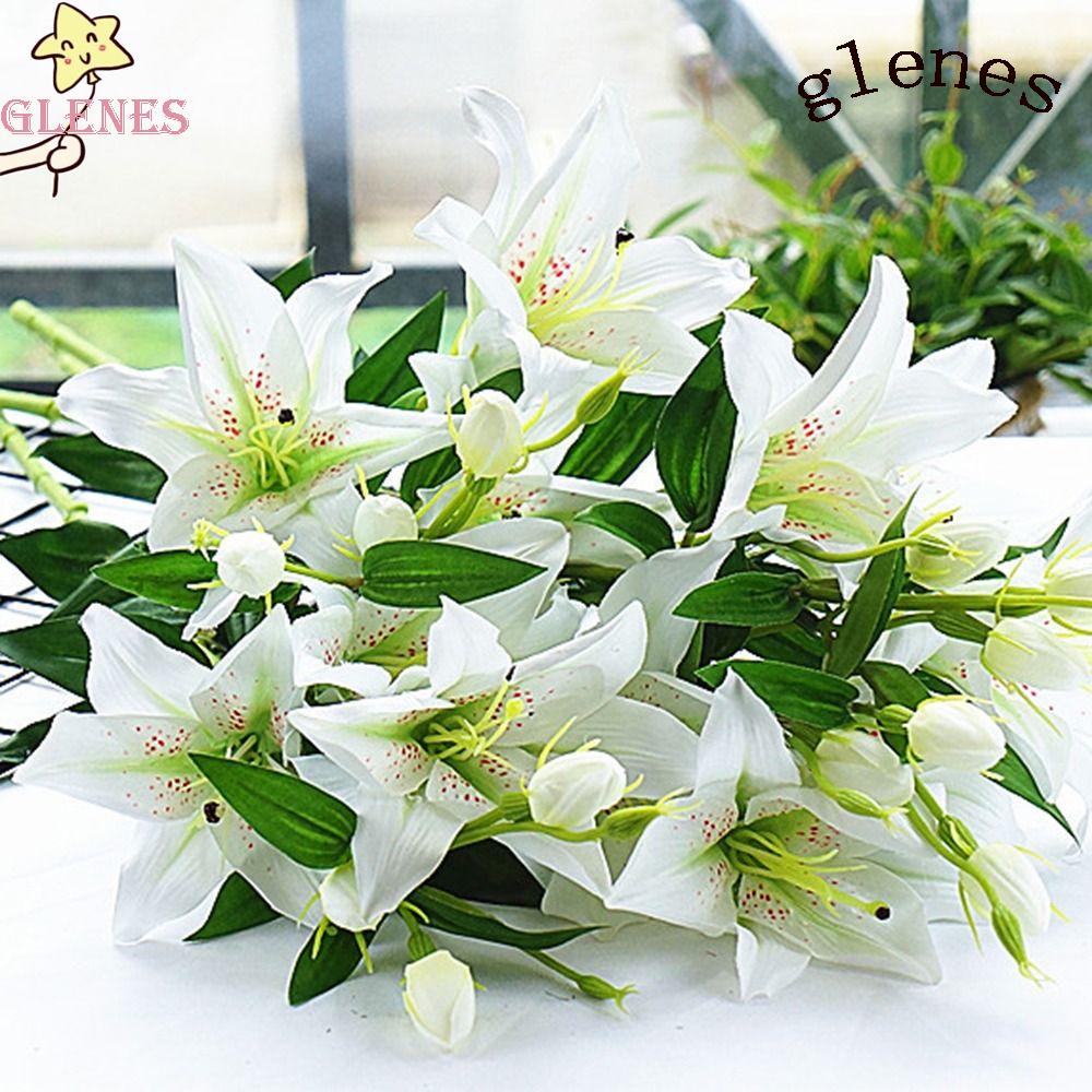 GLENES Cành Hoa Nhân Tạo 6 Bông Trang Trí Nhà Cửa / Tiệc Cưới DIY