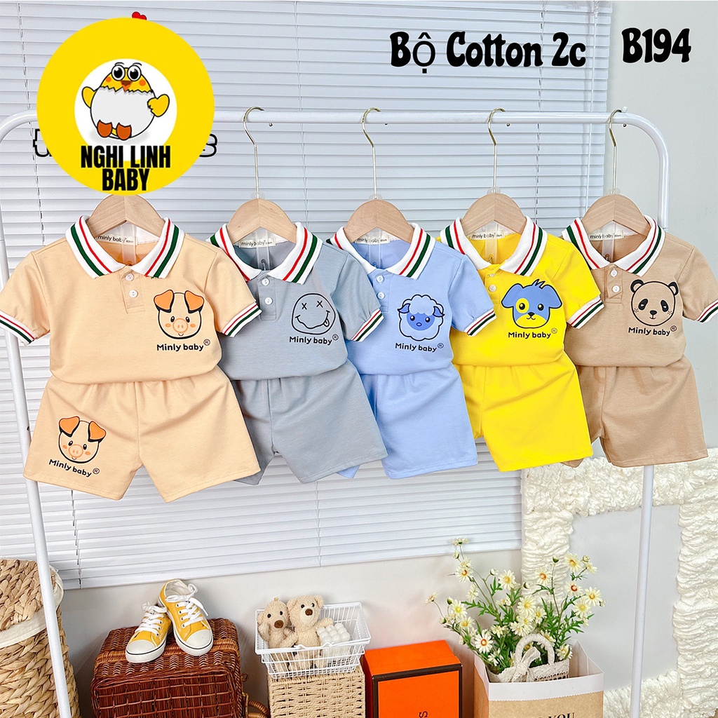 Đồ bộ thun cho bé trai, bộ quần áo chất vải mát MINLY BABY đùi có bâu cọc tay size từ 7-28kg - Nghi Linh Baby