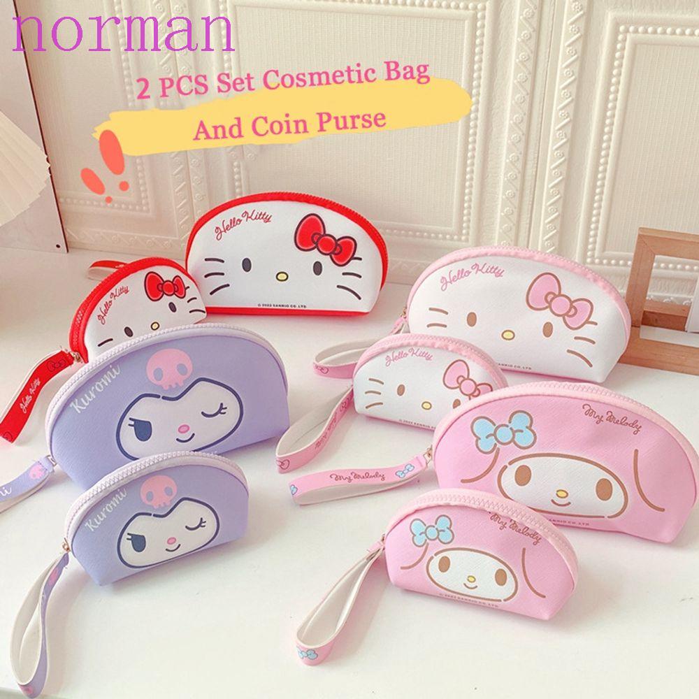 NORMAN Túi Đựng Mỹ Phẩm Da PU Họa Tiết Hoạt Hình Kuromi Sức Chứa Lớn Tiện Dụng