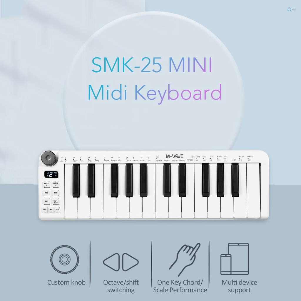 Bộ Bàn Phím MIDI  M-VAVE SMK-25mini 25 Phím Mini Với 25 Nút Có Thể Sạc Lại