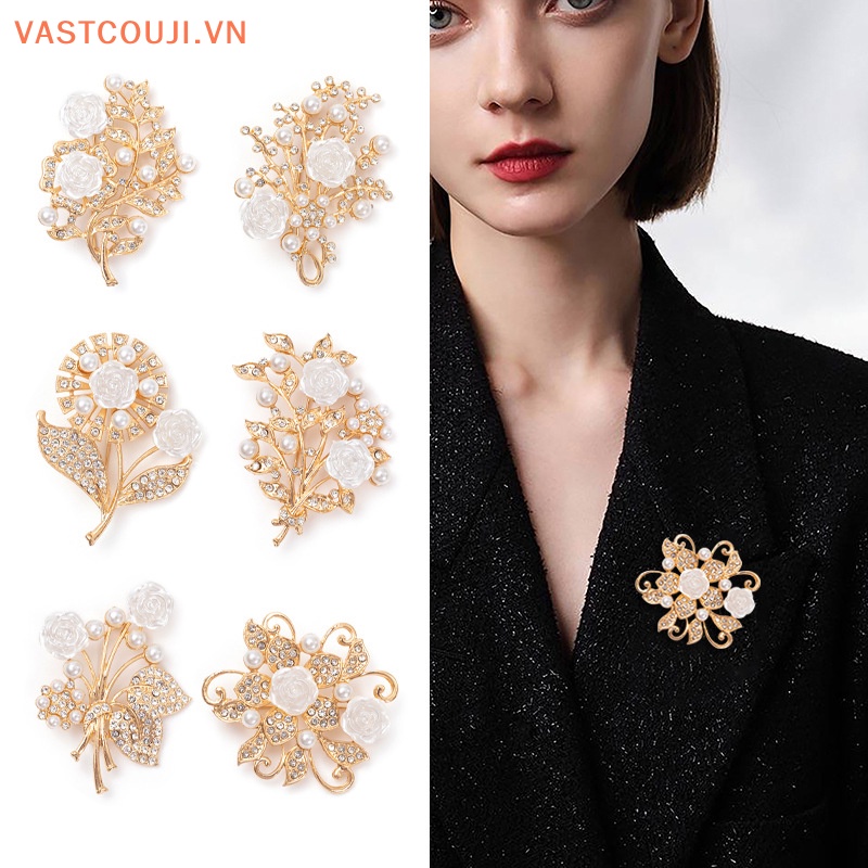 Ghim Cài Áo Hình Hoa Đính Đá Ngọc Trai Chống Ánh Sáng Thời Trang Cho Nữ