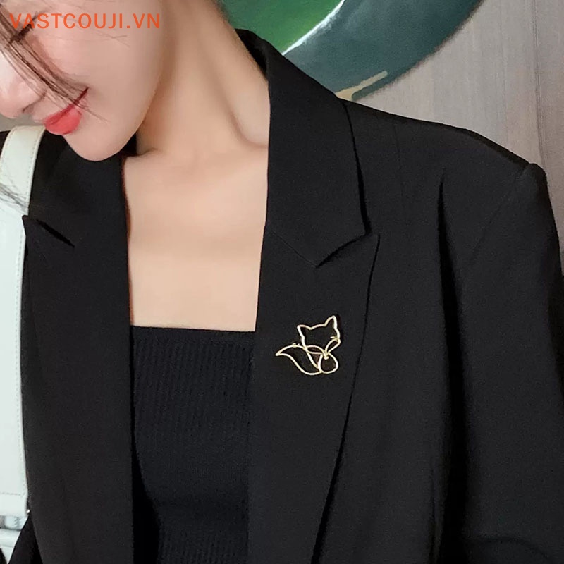 Trâm Cài Áo Hình Cáo Rỗng Màu Vàng Kim VASTJI Thời Trang Cao Cấp Phong Cách Hàn Quốc Cho Nữ
