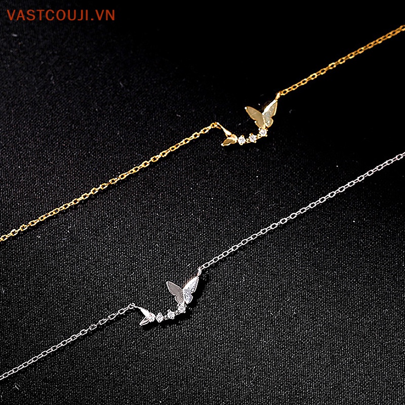 Vòng cổ Mặt Hình Bướm Đính Đá Zircon Màu Vàng / Bạc Phong Cách Hàn Quốc Đơn Giản Thời Trang Cho Nữ