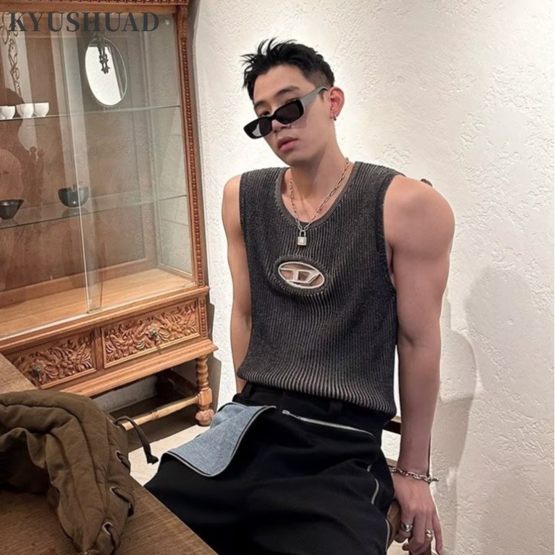Áo ba lỗ KYUSHUAD dệt kim in chữ thời trang cá tính cho nam