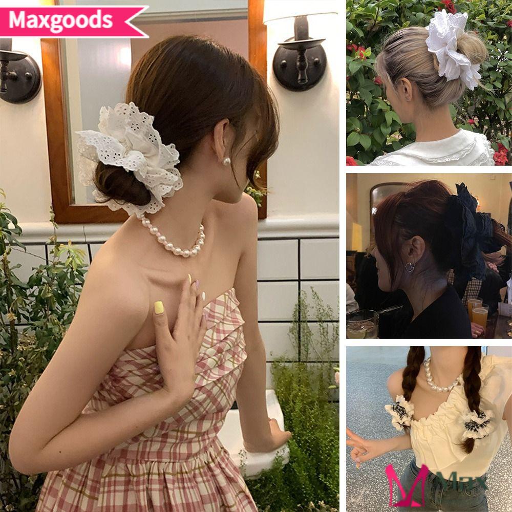 MAXG Dây Buộc Tóc Vải Cotton Phối Ren Phong Cách Lolita