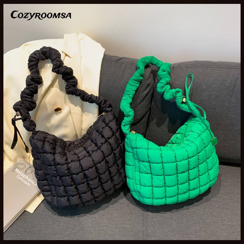 Túi Tote Đeo Chéo Xếp Ly Hình Đám Mây Chất Liệu Cotton Chần Bông Cho Nữ