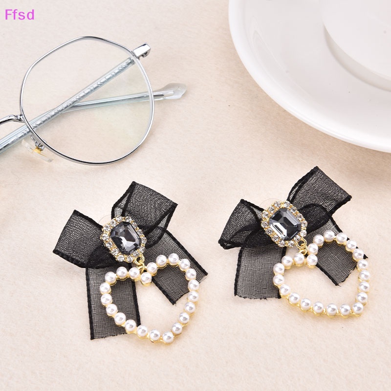 {Ffsd} Khuyên Tai Hình Nơ Đen Đính Ngọc Trai Nhân Tạo Ngọt Ngào