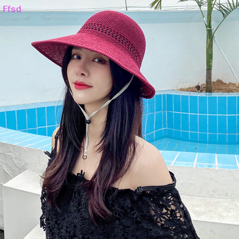 {Ffsd} Mũ Cói Rộng Vành Hở Chóp Thoáng Khí Đính Nơ Có Thể Gập Lại Cho Nữ Đi Biển Du Lịch Ngoài Trời Bán Chạy
