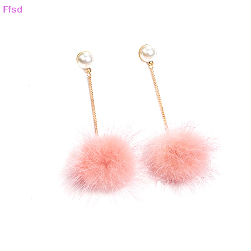 Khuyên Tai Dáng Dài Gắn Bóng Lông 32mm Thời Trang Cho Nữ