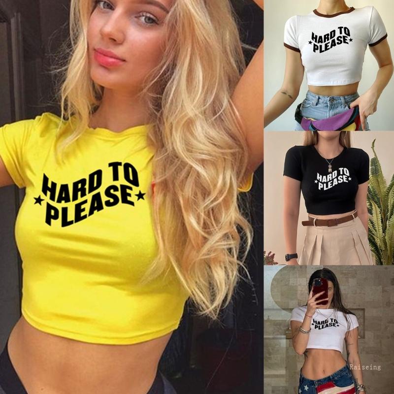 Áo Thun Croptop Ngắn Tay Cổ Tròn In Chữ Thời Trang Cho Nữ