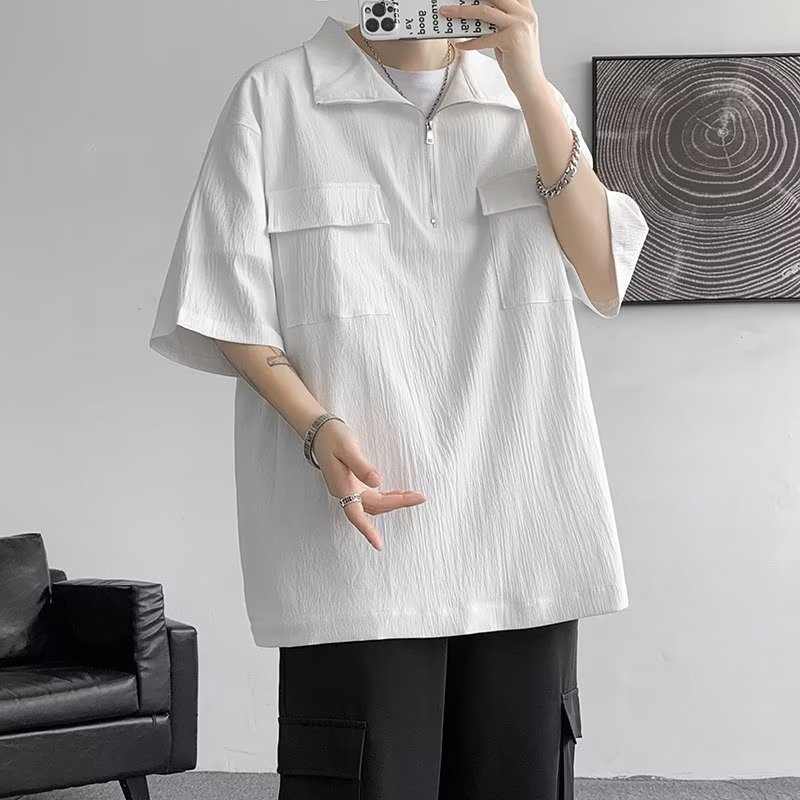 Áo Thun Tay Ngắn Cổ Cao Có Khóa Kéo Thời Trang Mùa Hè Cho Nam