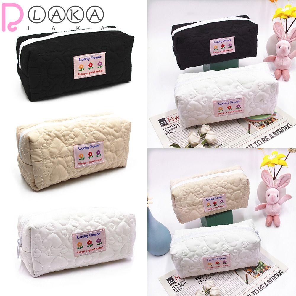 LAKAMIER Túi Đựng Bút Màu Trơn Trong Suốt Có Khóa Kéo Họa Tiết Hoa Xinh Xắn