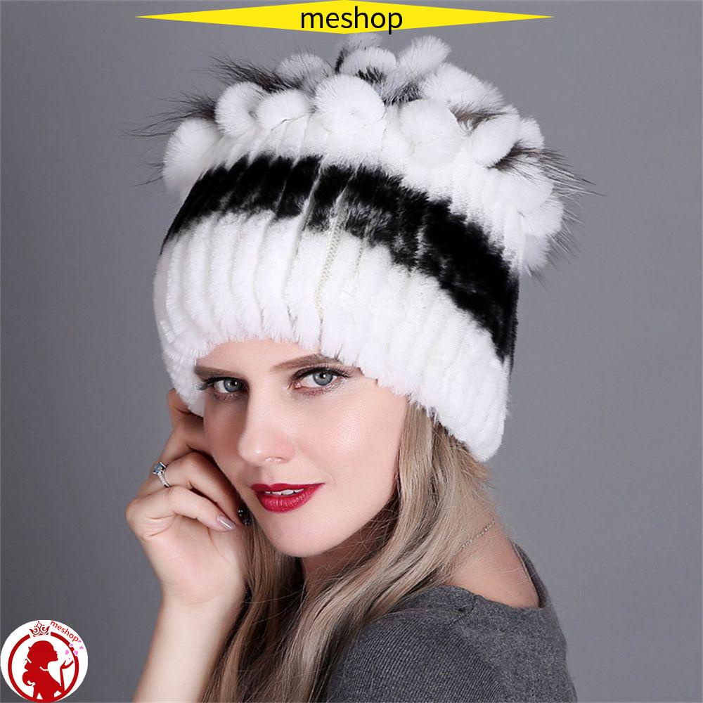 ME Mũ Len Trùm Đầu Phối Lông Thỏ Phong Cách Nga Cho Nữ