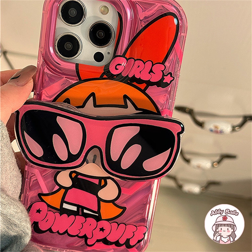 Ốp Điện Thoại TPU Dẻo Họa Tiết Powerpuff Girls Kèm Giá Đỡ &amp; Ngăn Đựng Thẻ Cho IPhone 14 Pro Max IPhone 12 11 Pro Max X XS XR 7Plus