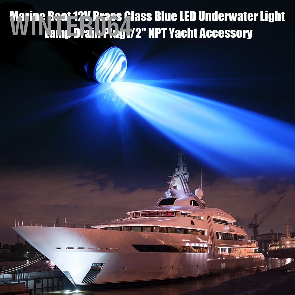 Winter064 Mềm Thuyền 12V Đồng Thủy Tinh LED Xanh Dương Dưới Nước Ánh Sáng Đèn Cống Plug1/2 &quot;NPT Du Phụ Kiện