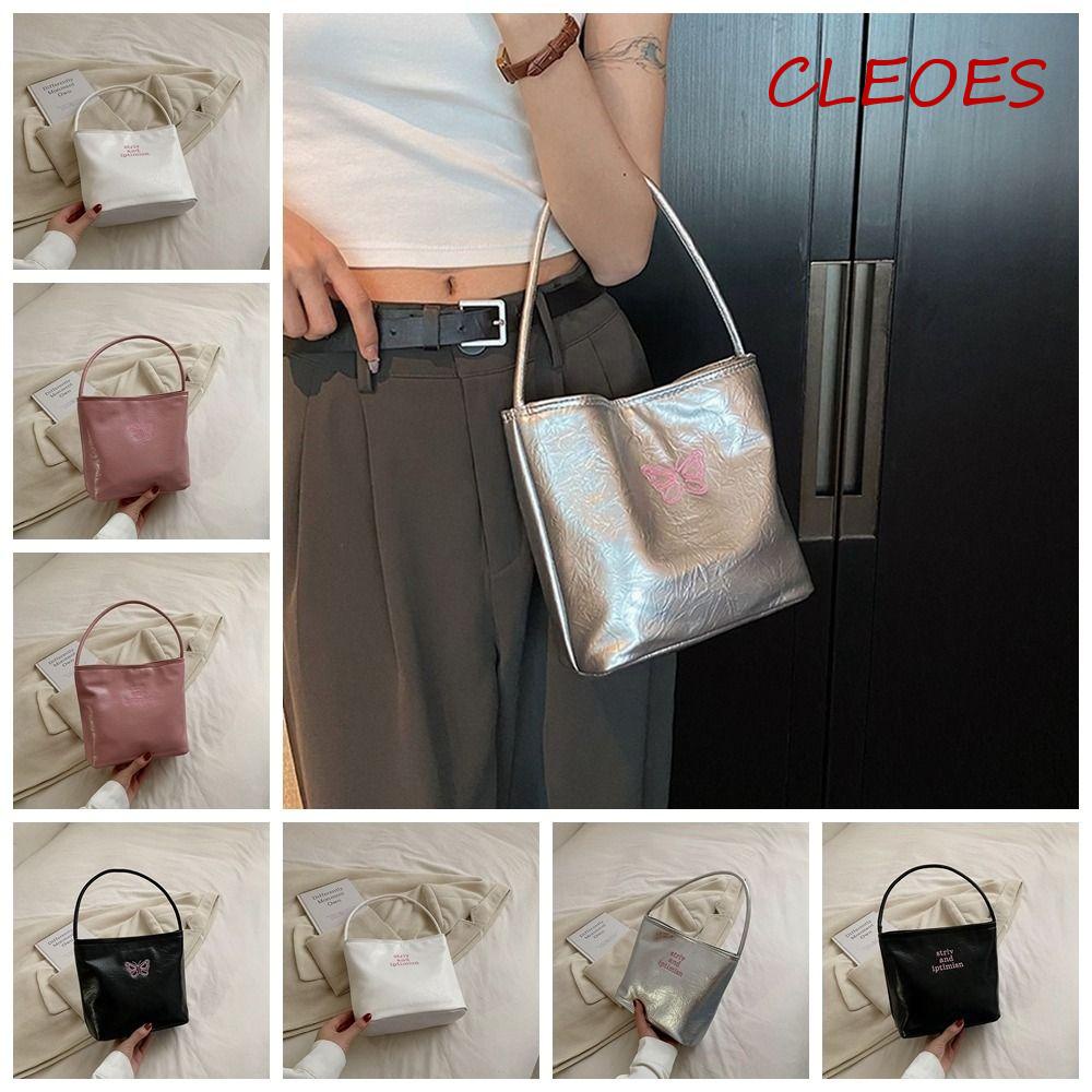 CLEOES Túi Xách Da Pu Màu Bạc Thêu Họa Tiết Bướm Dễ Thương Thời Trang Cho Nữ