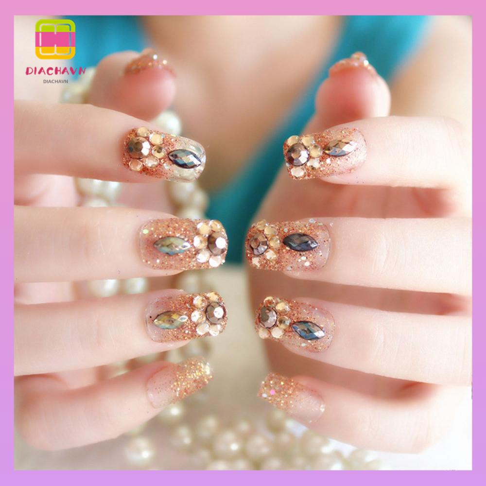 DIACHAVN Hộp 24 Móng Tay Giả Đầu Vuông Lấp Lánh Thời Trang Cho Nữ