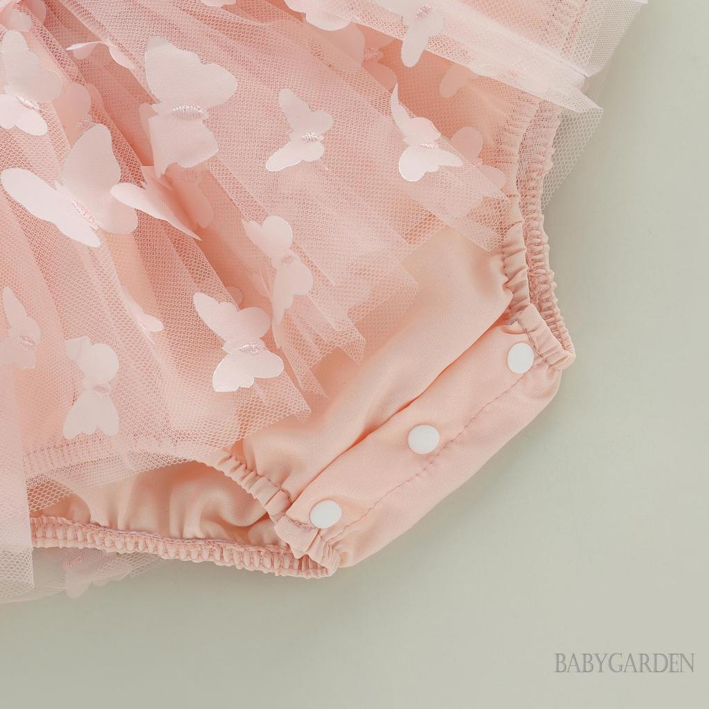 Bộ Áo Liền Quần Tay Phồng In Họa Tiết Bươm Bướm Kèm Băng Đô Dành Cho Bé Gái