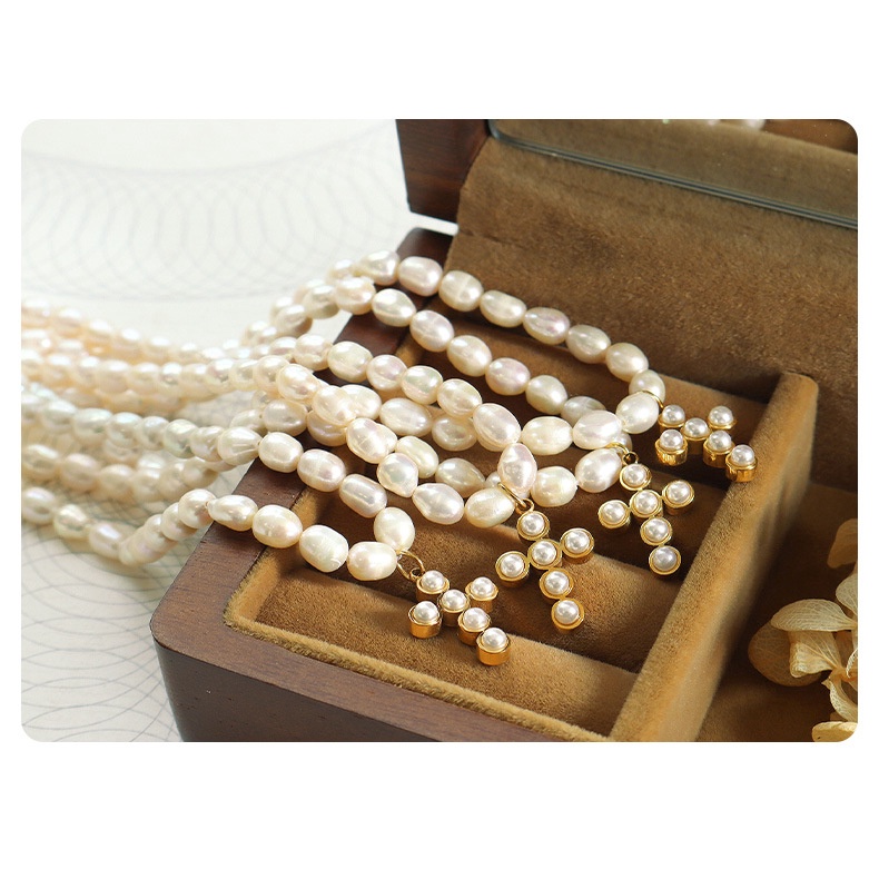 Vòng cổ Ngọc Trai Mặt Thánh Giá Phong Cách Âu Mỹ Thời Trang Cao Cấp