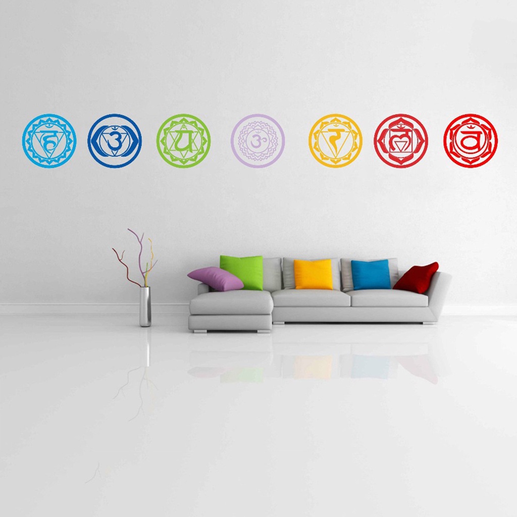 Set 7 Miếng Dán Tường Hình Tròn Họa Tiết Yoga Độc Đáo Trang Trí Nhà Cửa