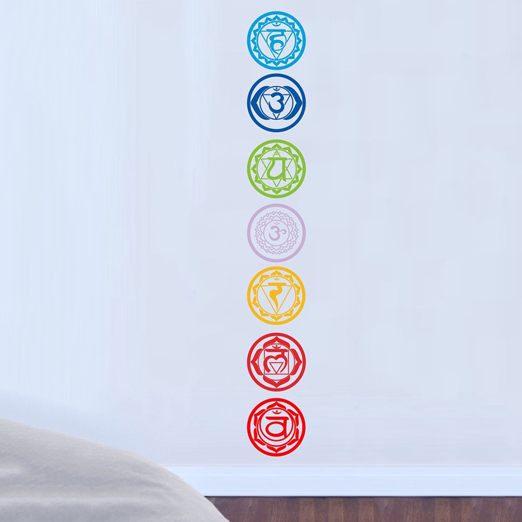 Set 7 Miếng Dán Tường Hình Tròn Họa Tiết Yoga Độc Đáo Trang Trí Nhà Cửa