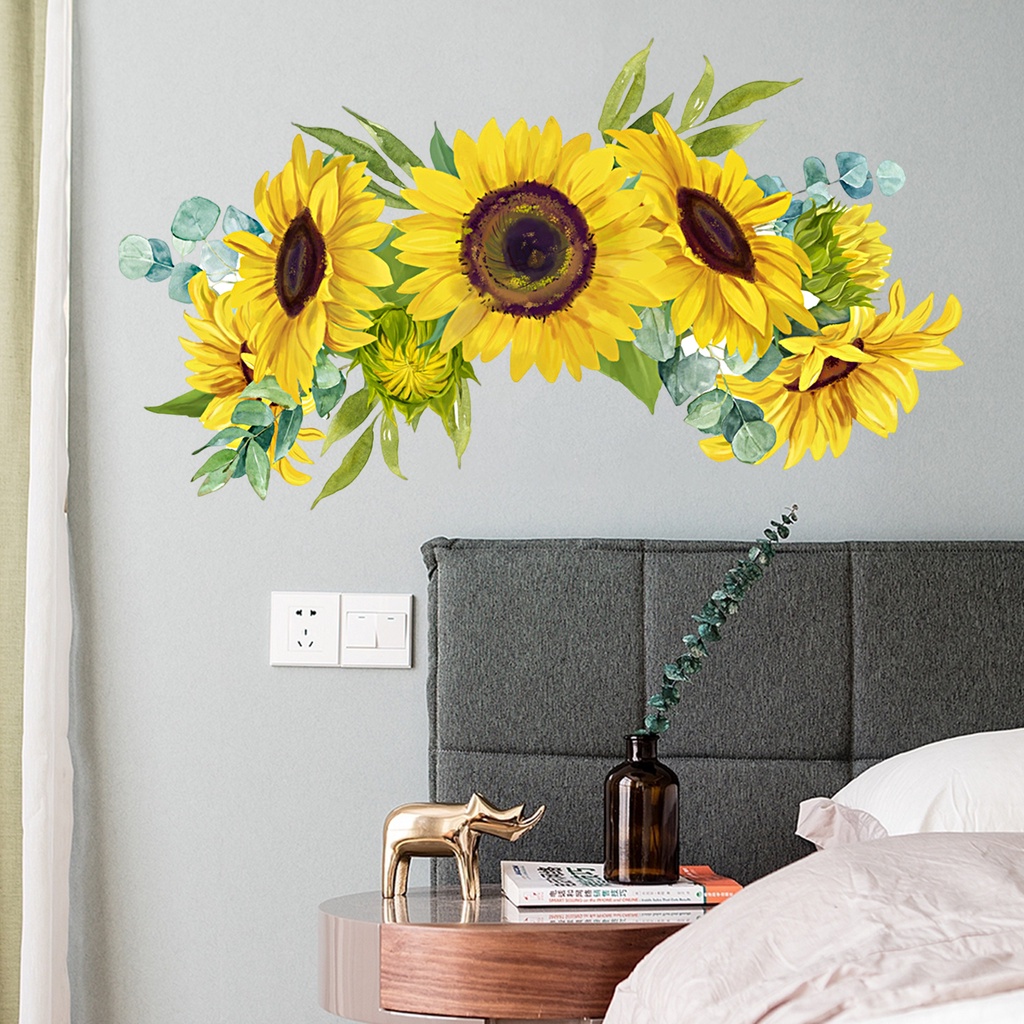 Bộ 2 Miếng Dán Tường Bằng PVC Chống Thấm Nước Hình Hoa Hướng Dương Độc Đáo