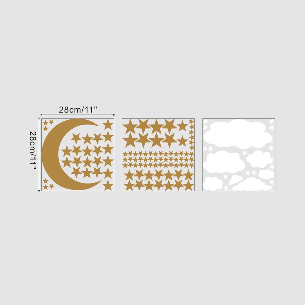 Bộ 3 Tấm Sticker Dán Tường Trong Suốt Họa Tiết Đám Mây / Ngôi Sao / Mặt Trăng Chống Thấm Nước Độc Đáo Trang Trí Nhà Cửa