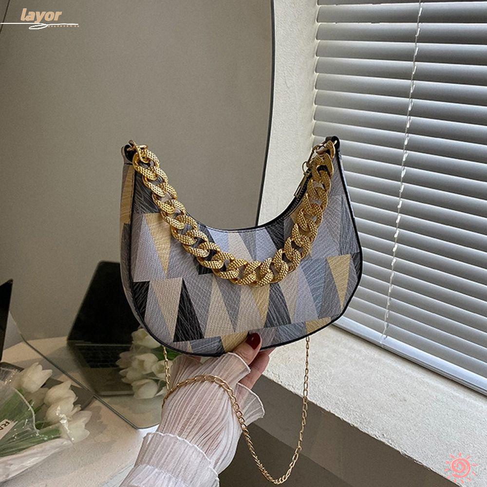 LAY Túi Đeo Chéo Da PU Gọn Nhẹ Phối Màu Tương Phản Thời Trang Cho Nữ