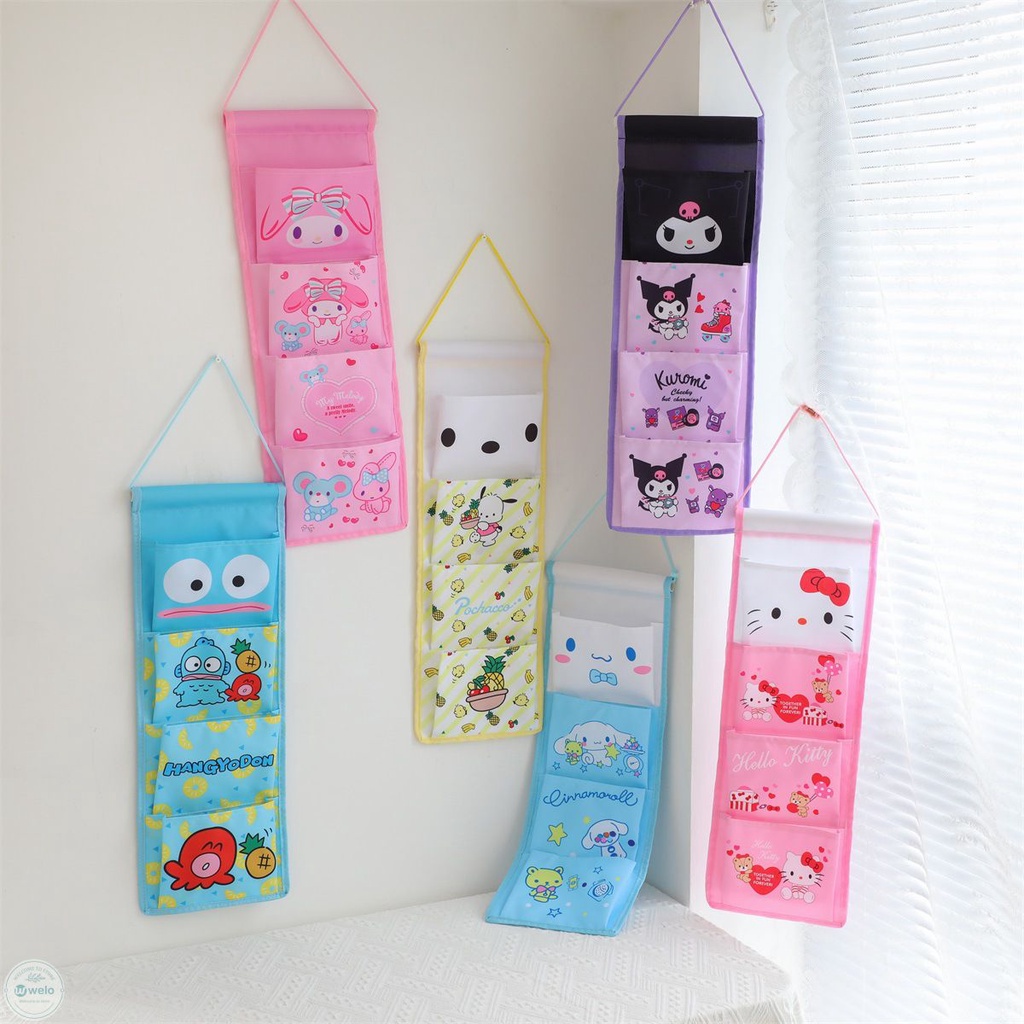 Sanrio Lưu Trữ Túi Treo Melody Kuromi Túi Treo Tường Ký Túc Xá Hoạt Hình Dễ Thương 4 Túi Túi Đựng Đồ Lặt Vặt Túi Lưu Trữ Trang Trí Nhà Cửa CHÚNG TÔI