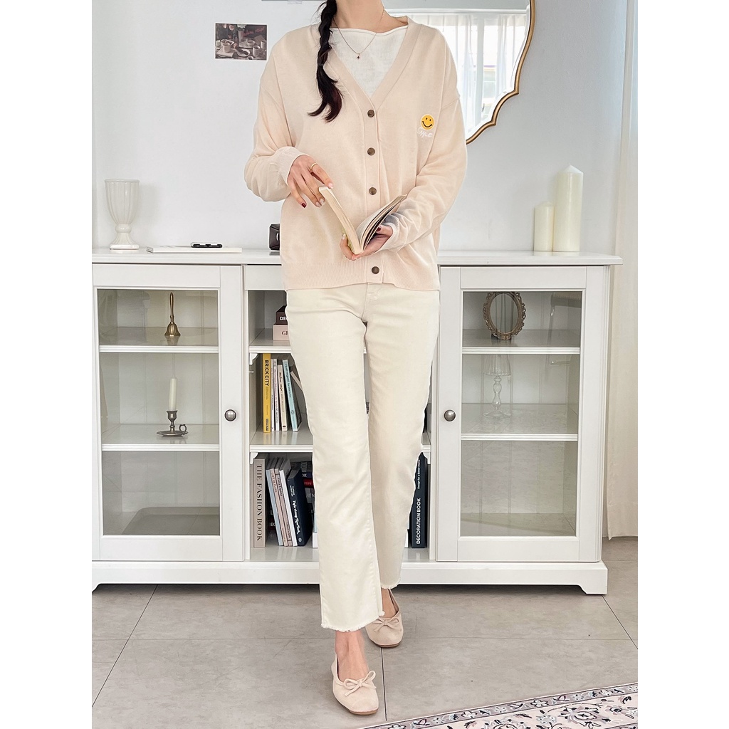 Answered Patch V-Neck Knit Cardigan -  V-neck Cardigan - Cardigan - FREE - 1