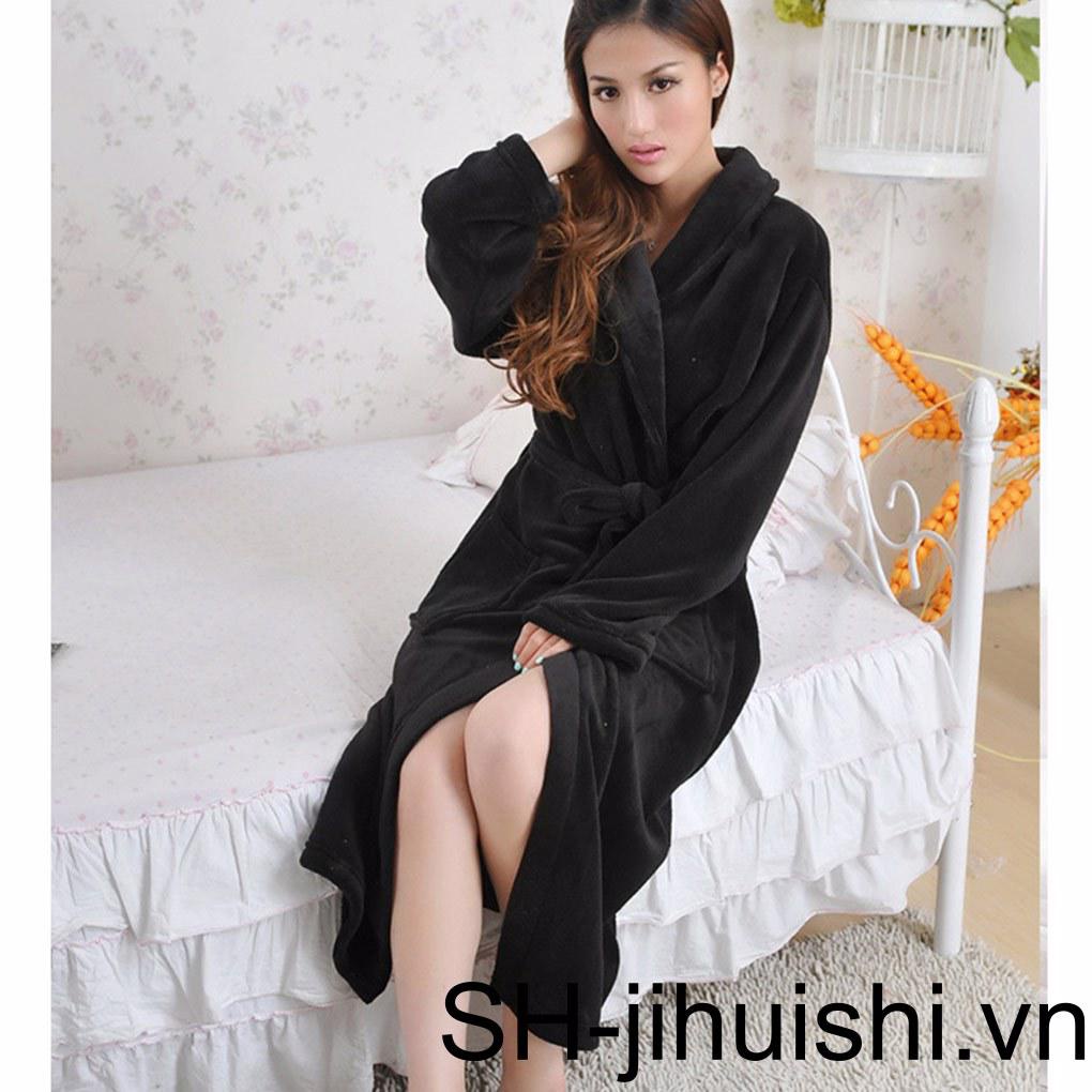 Áo Choàng Ngủ Tay Dài Vải Nhung San Hô Thoáng Khí Màu Sắc Đơn Giản Thời Trang Mùa Đông Cho Nữ
