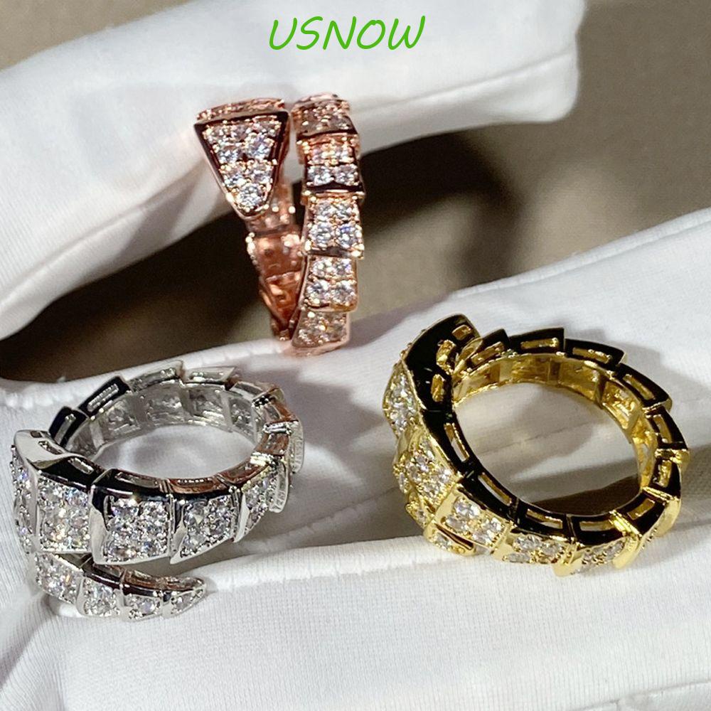 USNOW Nhẫn Đồng Hình Rắn Đính Đá Thời Trang Đường Phố Cá Tính