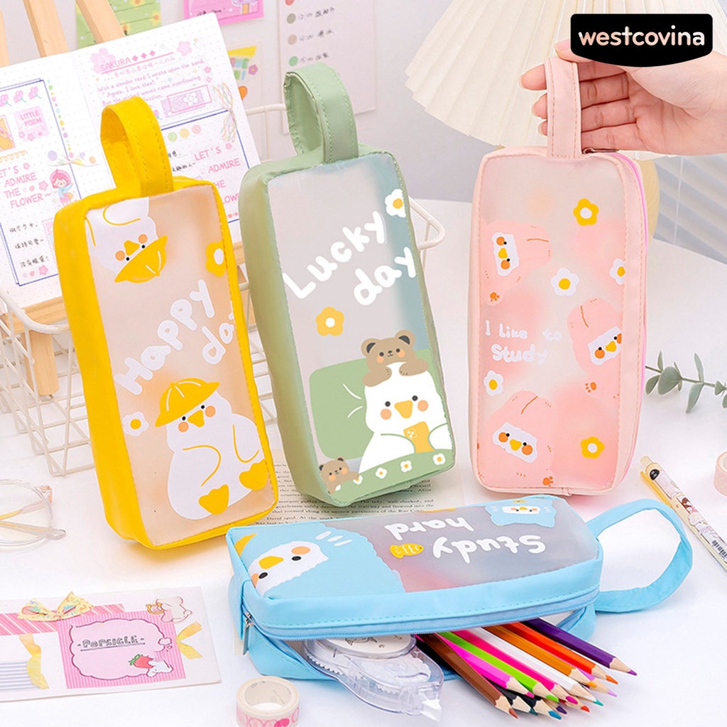 [WSTN]✎Túi Đựng Bút Bằng Da Giả Khóa Kéo Đa Năng Tiện Dụng