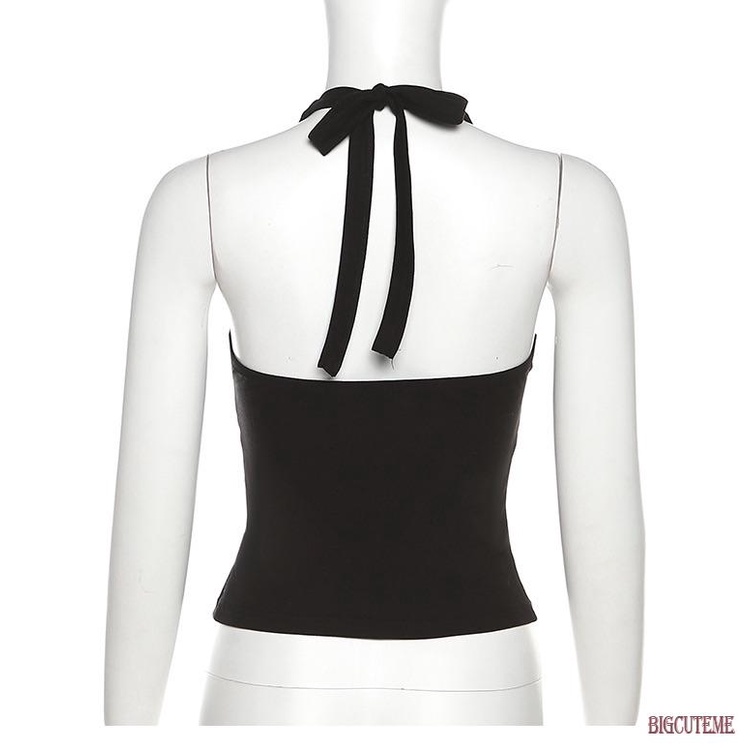 Áo Croptop Sát Nách Dây Rút Hở Lưng Màu Đen Trơn Thời Trang Mùa Hè Cho Nữ